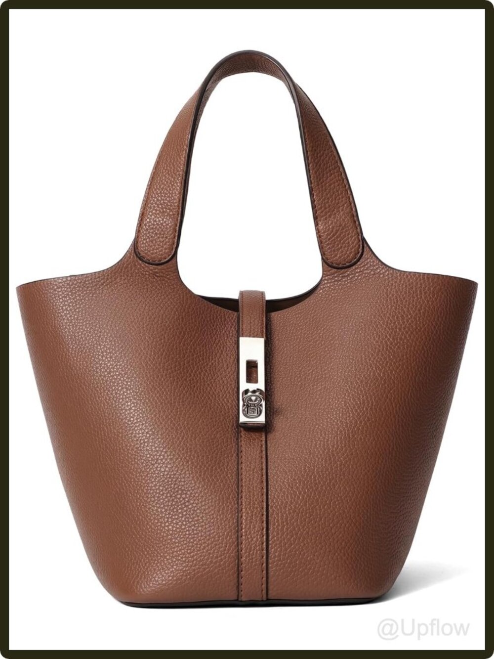 Women's Vegan Leather Bucket Bag Top Handle Satchel Metal Lock Snap Close Work